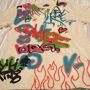 Cream Graffiti Graphic Short Sleeve Tee - Unbranded